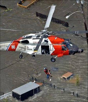 U.S. Coast Guard HH60 Jayhawk<BR>helicopter during Katrina rescue mission