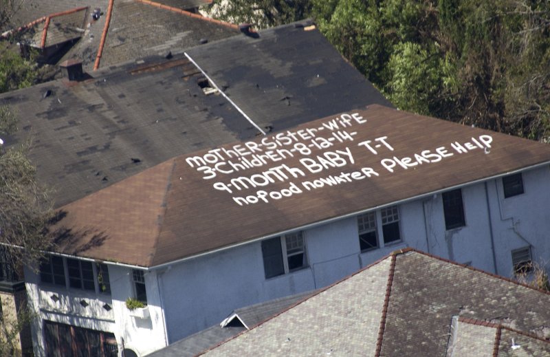 One of several messages left on the roof of a home in New Orleans, LA, in the wake of Hurricane Katrina